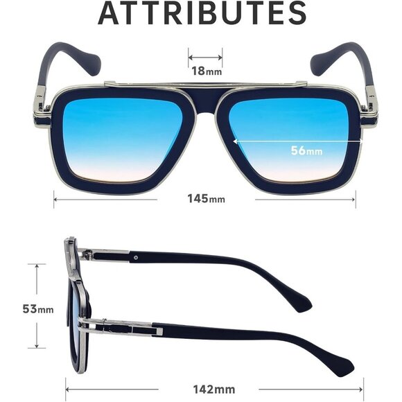 Mens Fashion Sunglasses Square Shades UV400 Protection 56mm Lens Sun Glasses - Picture 2 of 5